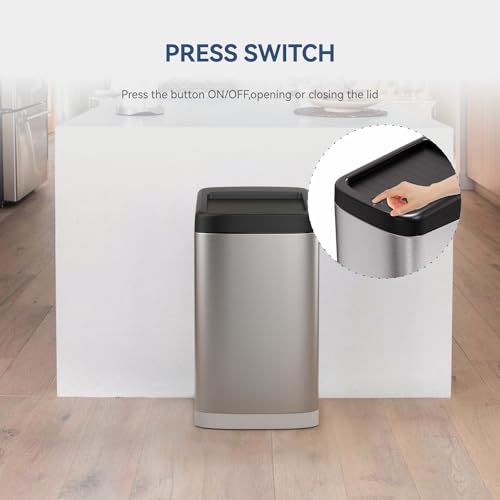 ELLO&ALLO 50 LITER 13 GALLON TOUCHLESS RECTANGULAR BRUSHED TRASH CAN - BLACK - Like New
