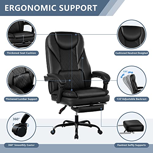 GUESSKY EXECUTIVE OFFICE CHAIR BIG AND TALL OFFICE CHAIR WITH FOOT REST - BLACK - Like New
