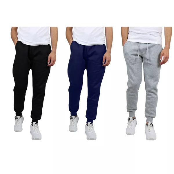 BLUE ICE MEN'S CLASSIC FLEECE JOGGER, 3 PACK, SIZE: L - BLACK/NAVY/HEATHER GRAY - Brand New