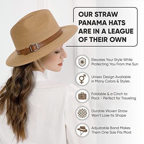 Livingston Fashionable Wide Brim Straw Panama Hat for Men & Women - Light Brown - Like New