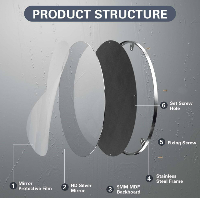 PAIHOME 24 IN. W X 24 IN. H MEDIUM ROUND STAINLESS STEEL WALL MIRROR - SILVER - Like New