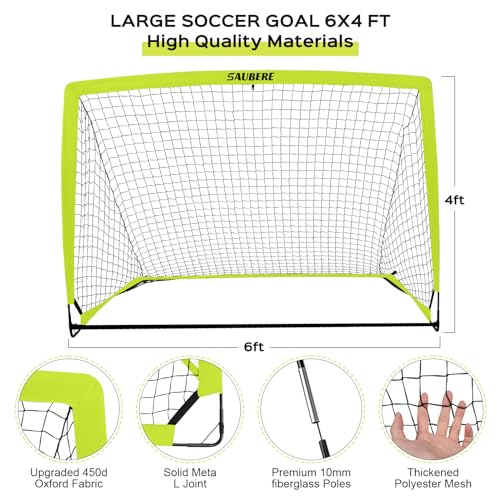 SAUBERE 6X4 FT KIDS SOCCER GOALS BACKYARD SET OF 2 PORTABLE OPTIC GREEN - Like New