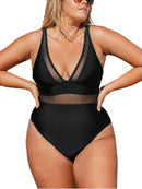 CUPSHE WOMEN PLUS SIZE ONE PIECE SWIMSUIT V NECK MESH SHEER TUMMY CONTROL - XL - Like New