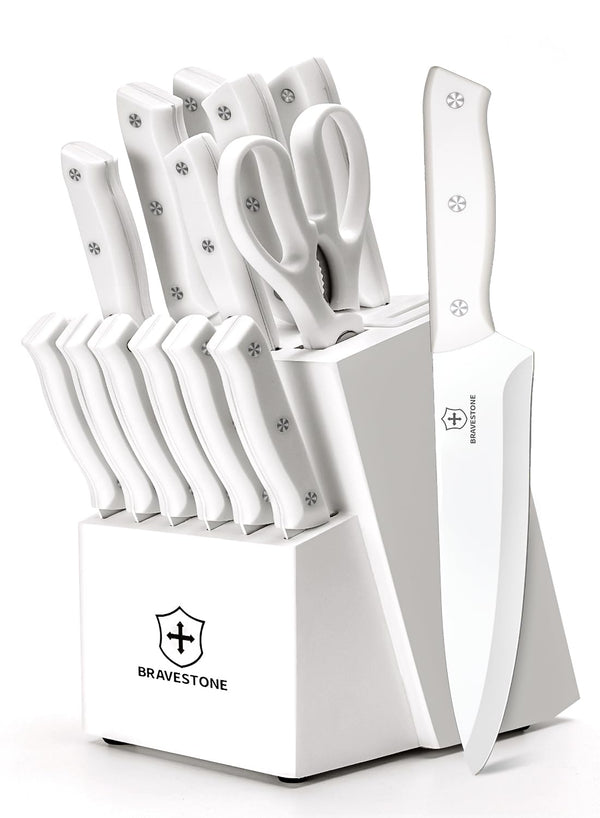 BRAVESTONE Knife Set 15 Piece Kitchen Knife Set with Block Self - Scratch & Dent