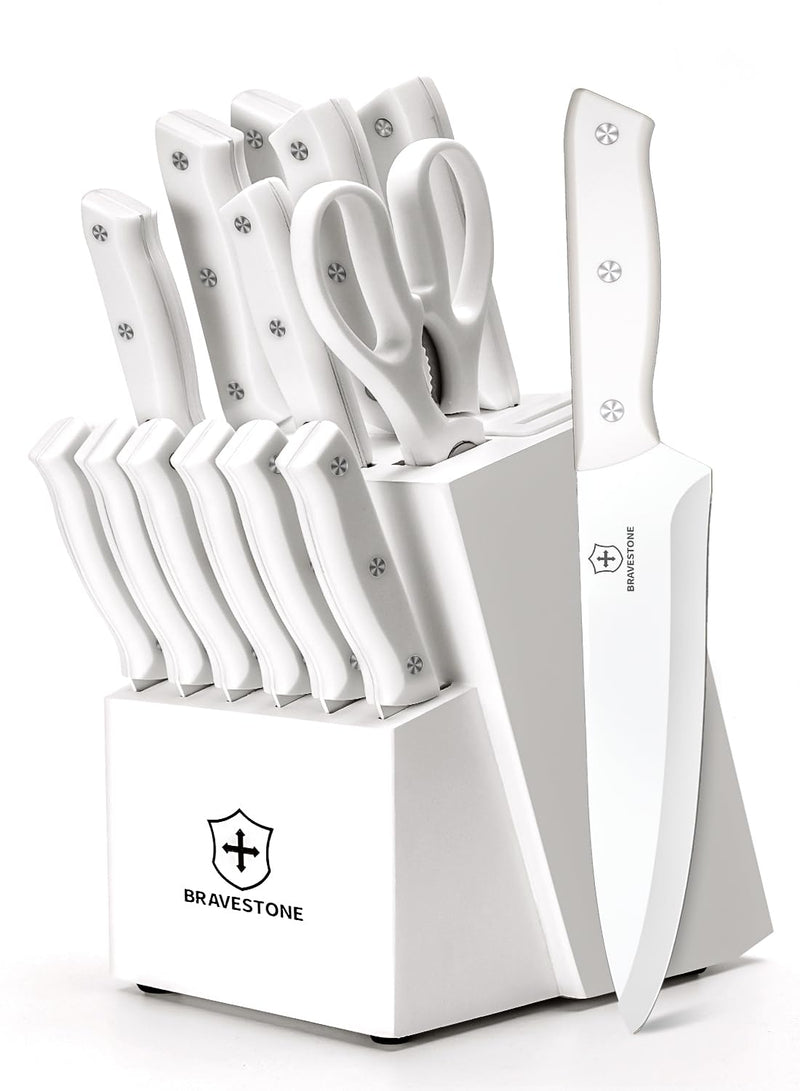 BRAVESTONE Knife Set 15 Piece Kitchen Knife Set with Block Self - Scratch & Dent