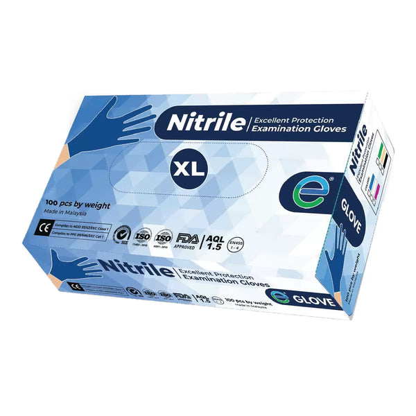 E GLOVE NITRILE EXCELLENT PROTECTION EXAMINATION GLOVES - SMALL, 100 PACK - BLUE - Brand New