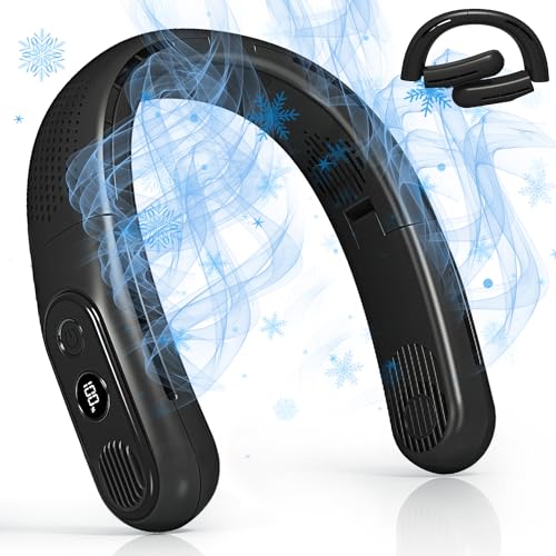 OLV RECHARGEABLE 4 TURBO 6000MAH PORTABLE NECK FAN - 360 AIRFLOW - BLACK - Like New