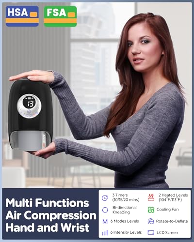 JZBRAIN HAND MASSAGER HEAT COMPRESSION FULL HAND WRIST MASSAGE FE-0162 - BLACK - Like New