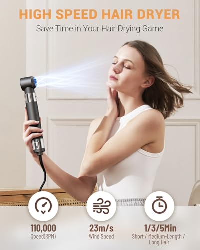 IBAYS HAIR DRYER BRUSH 6 IN 1 HOT AIR STYLER, 110,000 RPM, CURLING - BLACK - Like New