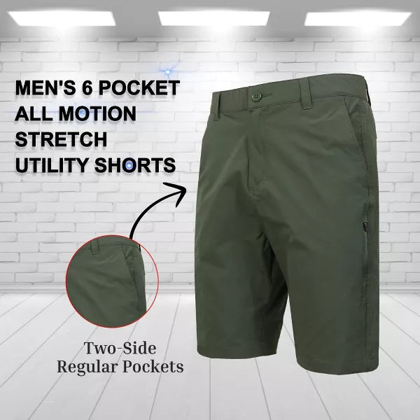 BLUE ROCK MEN’S 6-POCKET ALL MOTION STRETCH UTILITY SHORTS - SIZE: 34 - OLIVE - Brand New