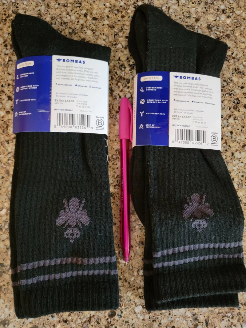 BOMBAS HONEYCOMB UNISEX CREW SOCKS - SIZE: MEN M - BLACK/GRAY - Brand New
