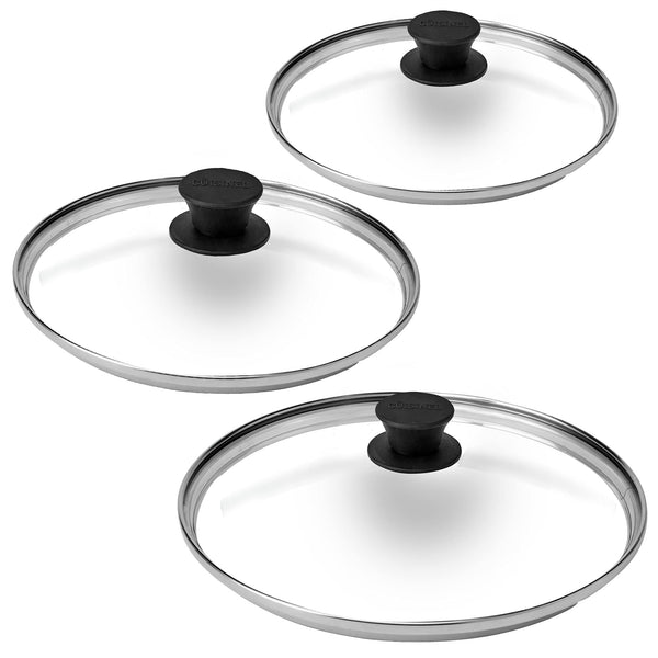 CUISINEL GLASS LIDS SET 8"+10"+12" (20.32cm+25.4cm+30.48cm) - BLACK - Like New
