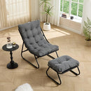 Patio Lounge Chair Ottoman Comfy Sling Recliner Black Frame Grey Cushion - Like New