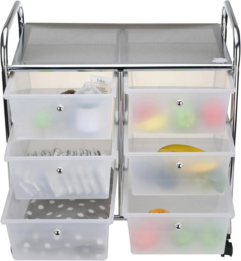 MIND READER 6-DRAWER ROLLING UTILITY CART IN WHITE & SILVER - Like New