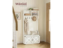 VASAGLE HALL TREE WITH BENCH SHOE STORAGE, COAT RACK  SHOE BENCH - RUSTIC WHITE - Like New