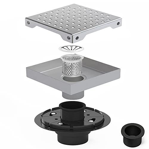 MODBATH 6" HIGH FLOW SQUARE SHOWER FLOOR DRAIN, REMOVABLE GRATE, BRUSHED NICKEL - Like New