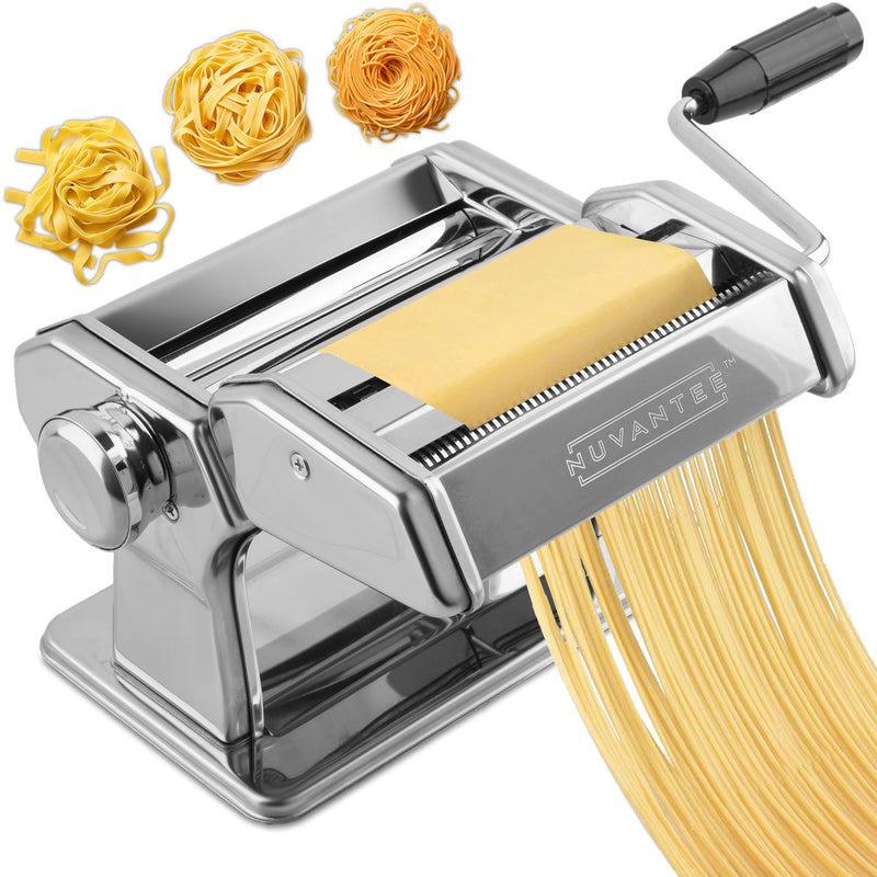 NUVANTEE PASTA MAKER MACHINE MANUAL HAND PRESS ADJUSTABLE THICKNESS - SILVER - Like New
