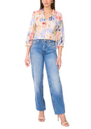 VINCE CAMUTO WOMEN'S FLORAL PRINTED SPLIT NECK BLOUSE - SIZE: M - ULTRA WHITE - Like New