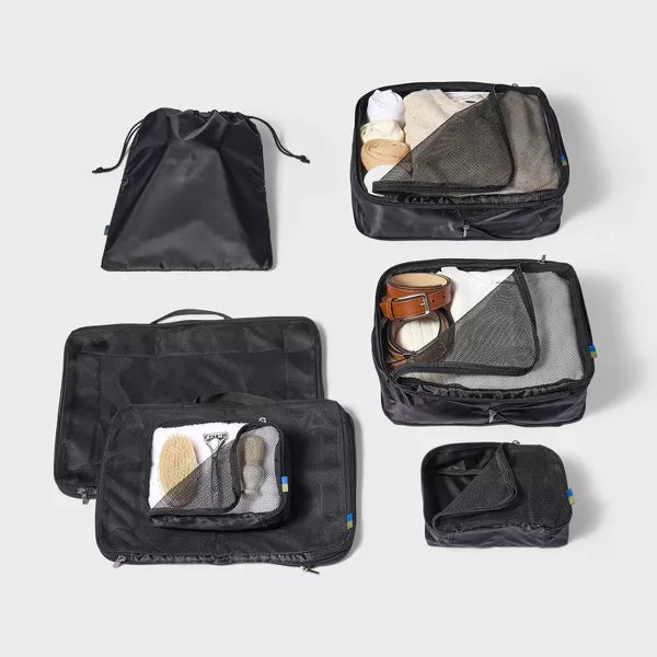 OPEN STORY 7PC PACKING CUBE SET WITH COMPRESSION - OPEN STORY™ - BLACK - Brand New