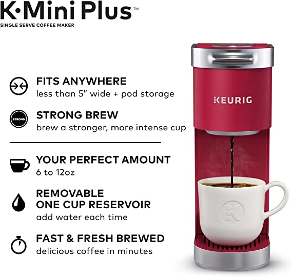 Keurig K-Mini Plus Coffee Maker Single Serve K-Cup Pod 6-12 oz 5000200240 - Red Like New