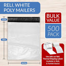 Reli. Poly Mailers 14.5" x 19" | White | Self Sealing | 500 Pcs for Bulk Value - Brand New