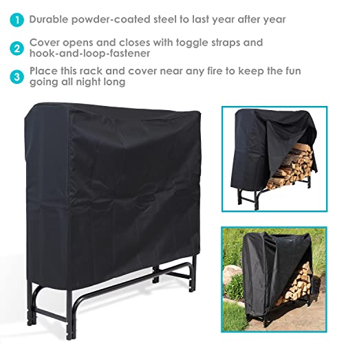 SUNNYDAZE OUTDOOR FIREWOOD LOG RACK AND COVER COMBO SET - 4FOOT, BLACK - Like New