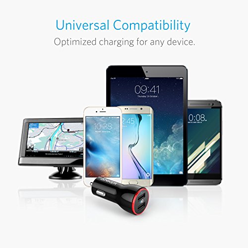 ANKER CAR CHARGER ADAPTER, 24W DUAL USB CAR PHONE CHARGER - BLACK/RED - Like New