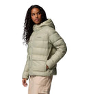COLUMBIA WOMENS HARMONY FALLS HOODED DOWN JACKET - SIZE: WOMEN M - SAFARI - Brand New
