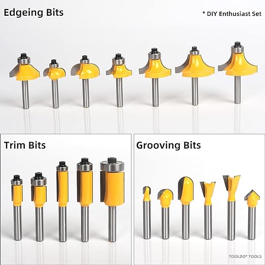 TOOLDO Router Bit Set 35 Pcs 1/4 inch Shank Professional Router Bit Kit - Yellow Like New