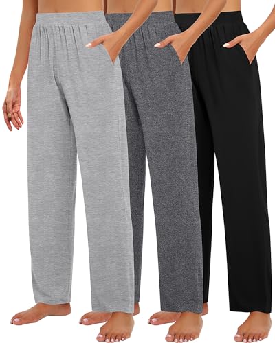 Huukeay 3 Pack Women's Lounge Pants, Cozy Wide Leg Lounge Pants with Pockets - Like New