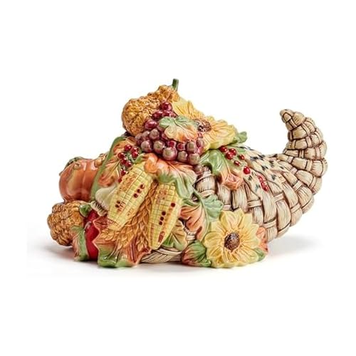 Fitz and Floyd Fall Harvest Cornucopia Cookie Jar Ceramic Figurine, 12 inch - Like New