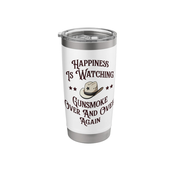HAPPINESS IS WATCHING GUNSMOKE OVER COWBOY STAINLESS STEEL INSULATED TUMBLER - Like New