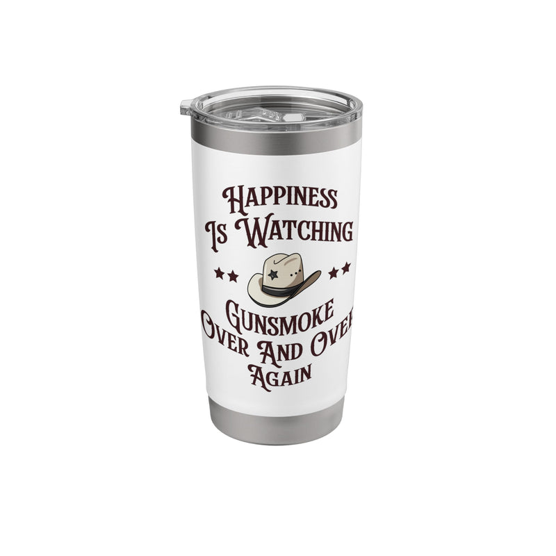HAPPINESS IS WATCHING GUNSMOKE OVER COWBOY STAINLESS STEEL INSULATED TUMBLER - Like New