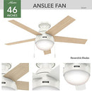 HUNTER FAN COMPANY HUNTER 59269 ANSLEE CEILING FAN 46" - FRESH WHITE - Like New