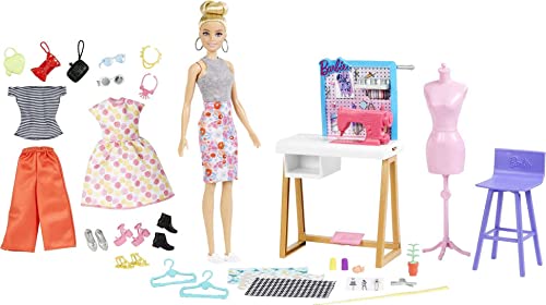 BARBIE FASHION DESIGNER DOLL & 25+ ACCESSORIES, STUDIO PLAYSET - Blonde Doll - Like New