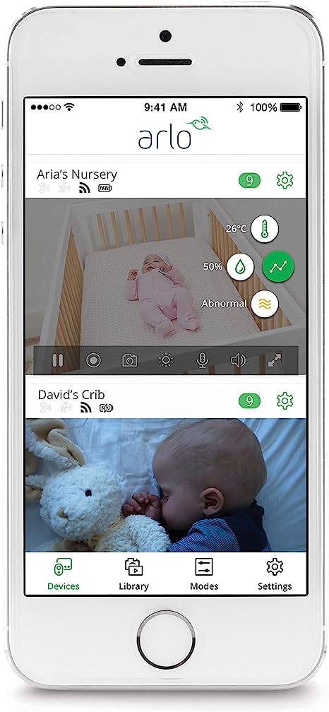 Arlo Baby Monitor Smart Wi-Fi Camera 1080P HD 2-Way Audio ABK1000-100NAS - White Like New