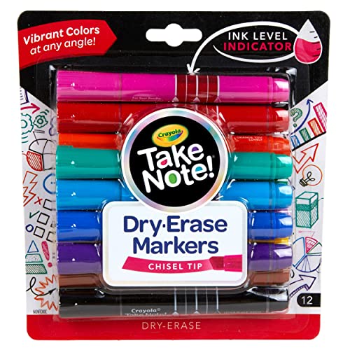 CRAYOLA DRY ERASE MARKERS 12CT TEACHER SUPPLIES CHISEL TIP WHITEBOARD 58-6545 - Like New