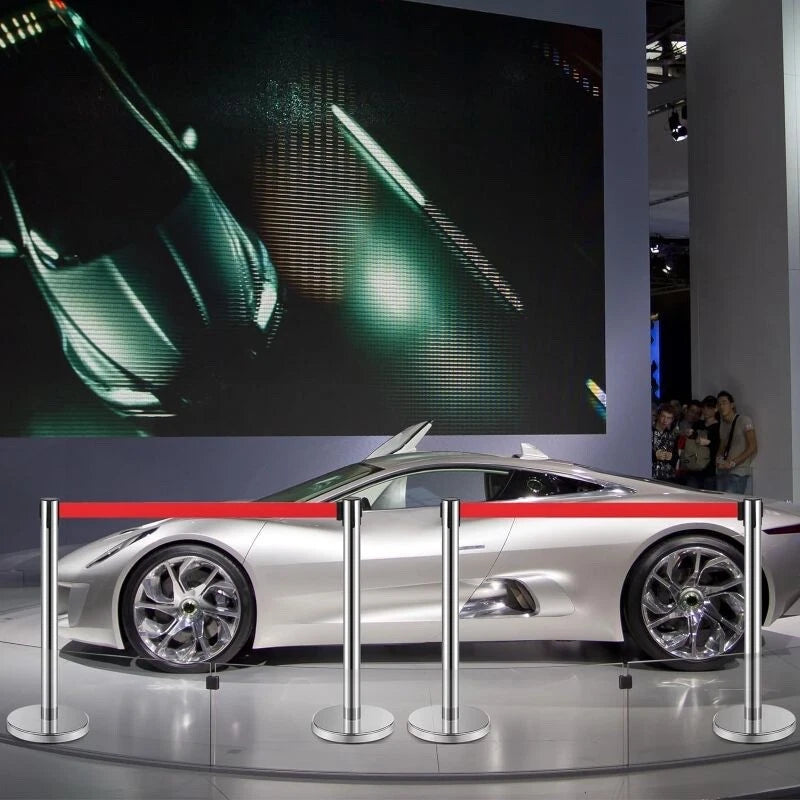 FERRAYCLE SET OF 8 STANCHIONS RETRACTABLE BELT BARRIER 6.6 FT - STAINLESS STEEL - Like New