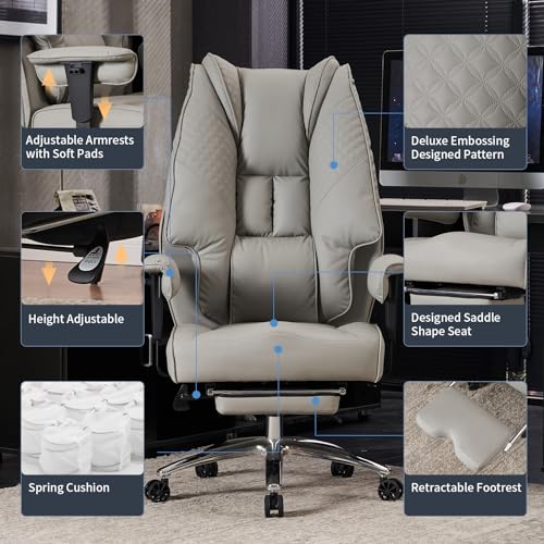 EXCEBET BIG AND TALL OFFICE CHAIR 400LBS WIDE SEAT LEATHER - LIGHT GRAY - Like New