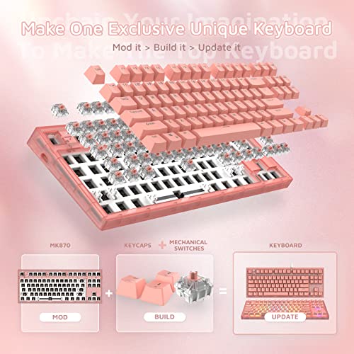 FL ESPORTS MK870 CMMK 87 KEYS RGB MODULAR MECHANICAL KEYBOARD - FROSTED PINK Like New