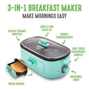 GreenLife 3-in-1 Breakfast Station, Ceramic Nonstick Dual Griddles - Turquoise Like New