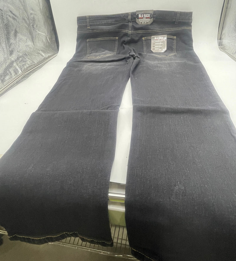 BLU ROCK MEN'S CASUAL FLEX STRETCH SLIM STRAIGHT JEANS - SIZE: 42X31 - JET BLACK - Brand New