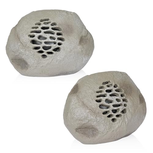 ALPINE CORPORATION QLP952SLR-GR-2 SOLAR BLUETOOTH ENABLED ROCK SPEAKER - GRAY - Like New