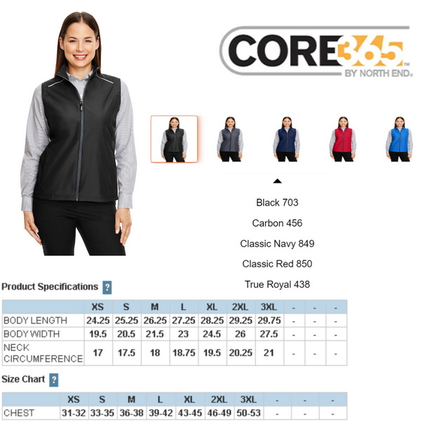 Core 365 CE703W Ladies' Techno Lite Unlined Vest New
