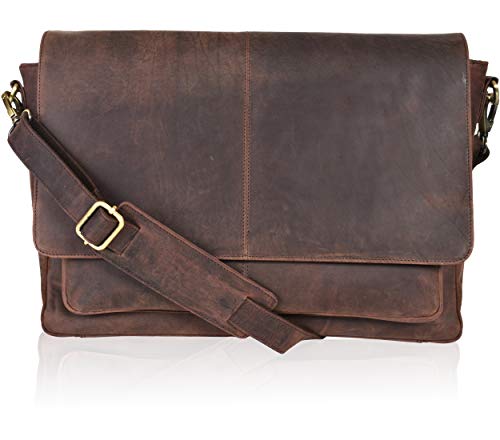 OAK LEATHERS LEATHER MESSENGER BAG FOR MEN &WOMEN LAPTOP BRIEFCASE, BG-29 - WOOD Like New