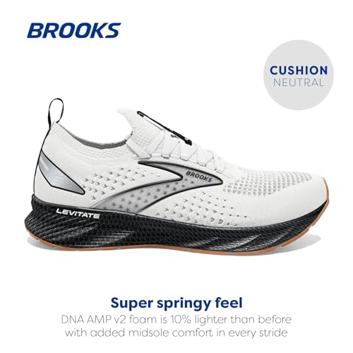 BROOKS MEN’S LEVITATE STEALTHFIT 6 NEUTRAL RUNNING SHOE - WHITE/BLACK - SIZE 9 - Like New