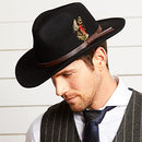 PORSYOND 100% Wool Felt Outback Fedora Hat Men Black Wide Brim Cowboy Hat - Like New