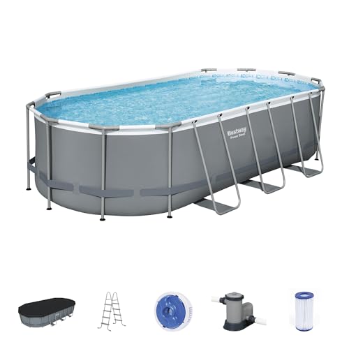 BESTWAY POWER STEEL 18' X 9' X 48" OVAL METAL FRAME ABOVE GROUND POOL - GRAY - Like New