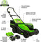 Greenworks 48V 17" Lawn Mower 2 4.0Ah Batteries Rapid Charger MO48B01 - Green Like New