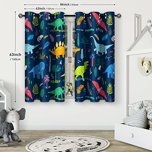 AIMEGO KIDS BOYS DINOSAUR BLACKOUT CURTAINS,2 PANEL 42" X 63", DINOSAUR 0065 - Like New